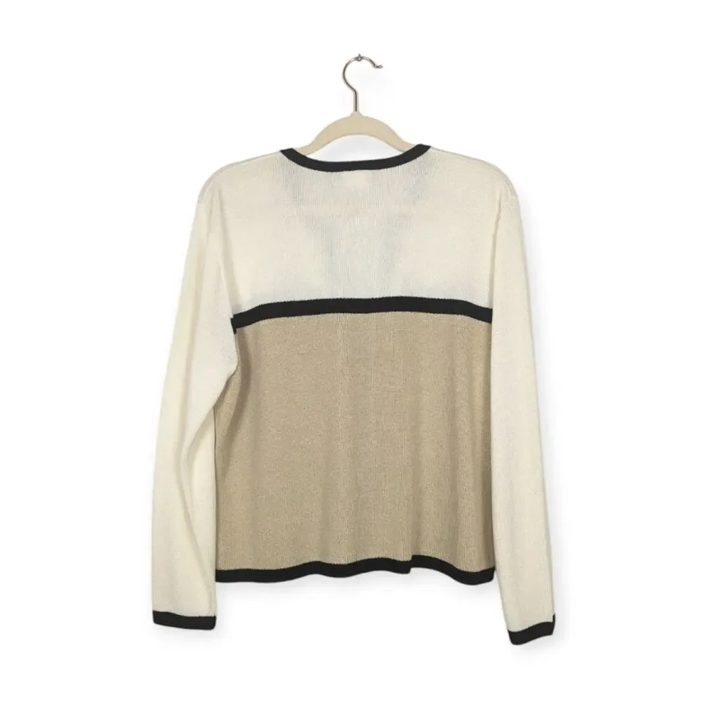 Vintage Dylani Acrylic Two-Piece Cream & Tan Sweater Set Size L